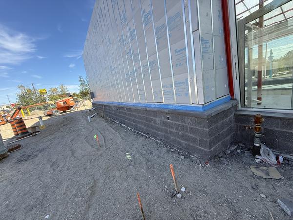 Long run of block base under rigid insulation