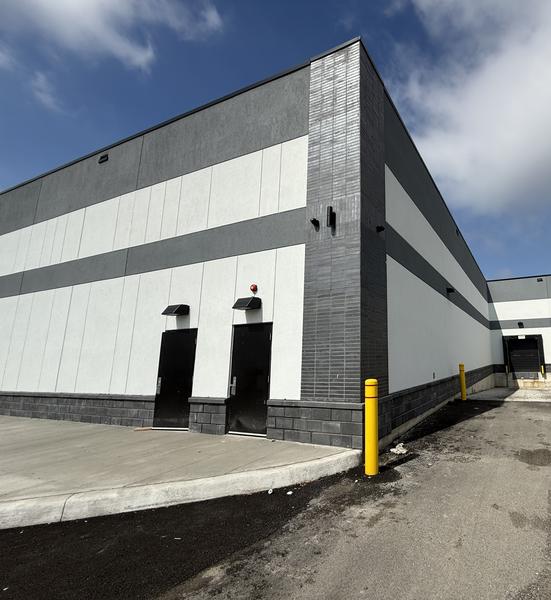 Charcoal brick pilaster and block base, warehouse