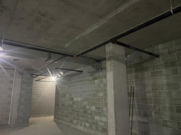 Block walls, underground corridor