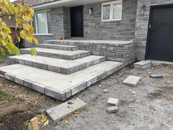 Stone-clad front steps